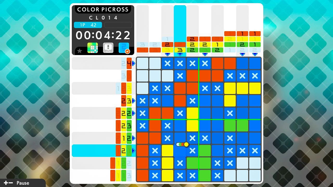 [08/01/2021] Beim Farb-Picross müssen die Kästchen nicht nur gefüllt werden, es gilt auch, die richtige Koloration zu wählen, was den Anspruch noch ein bisschen erhöht.