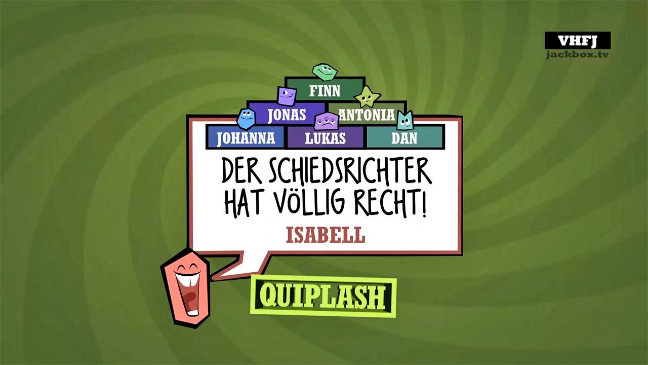 [08/01/2021] Wenn ein Spieler mit seiner Antwort alle Stimmen der Teilnehmer absahnt, ist das ein Quiplash – und es regnet Punkte!