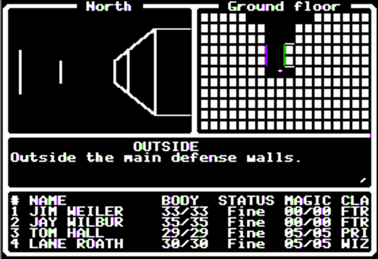 [18/02/2021] Um bei Softdisk gleich dreimal abkassieren zu können, konzipiert Carmack das Rollenspiel Dark Designs von vornherein als Trilogie. Schon in Teil eins experimentiert er mit einer First-Person-Perspektive. Kämpfe finden hingegen aus der Draufsicht statt. (1)