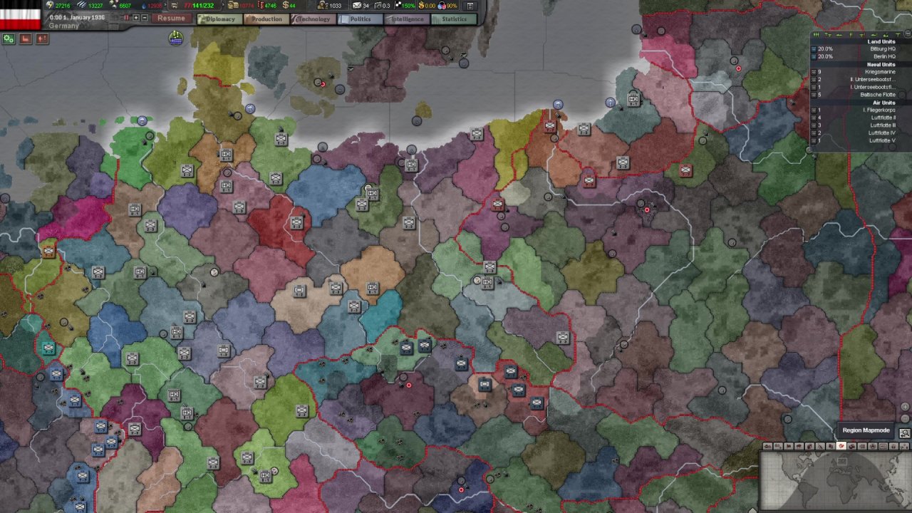 [28/04/2021] Sobald ihr in Hearts of Iron 3 die Region-Karte aktiviert, werden die einzelnen Provinzen in unterschiedlichen Farben dargestellt. &nbsp;