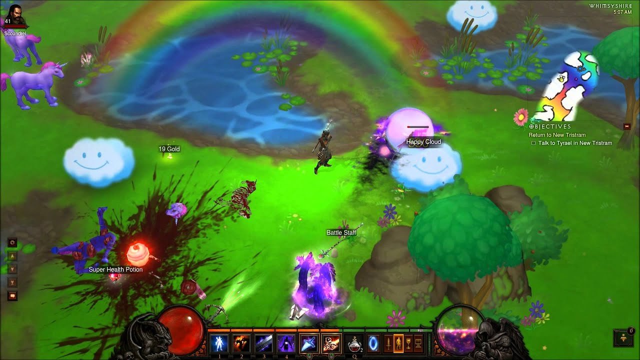 [09/04/2021] Das Whimsyshire-Level in Diablo 3 tut fast schon in den Augen weh und spawnt sogar Charaktere, mit Namen aus dem My Little Pony-Universum.