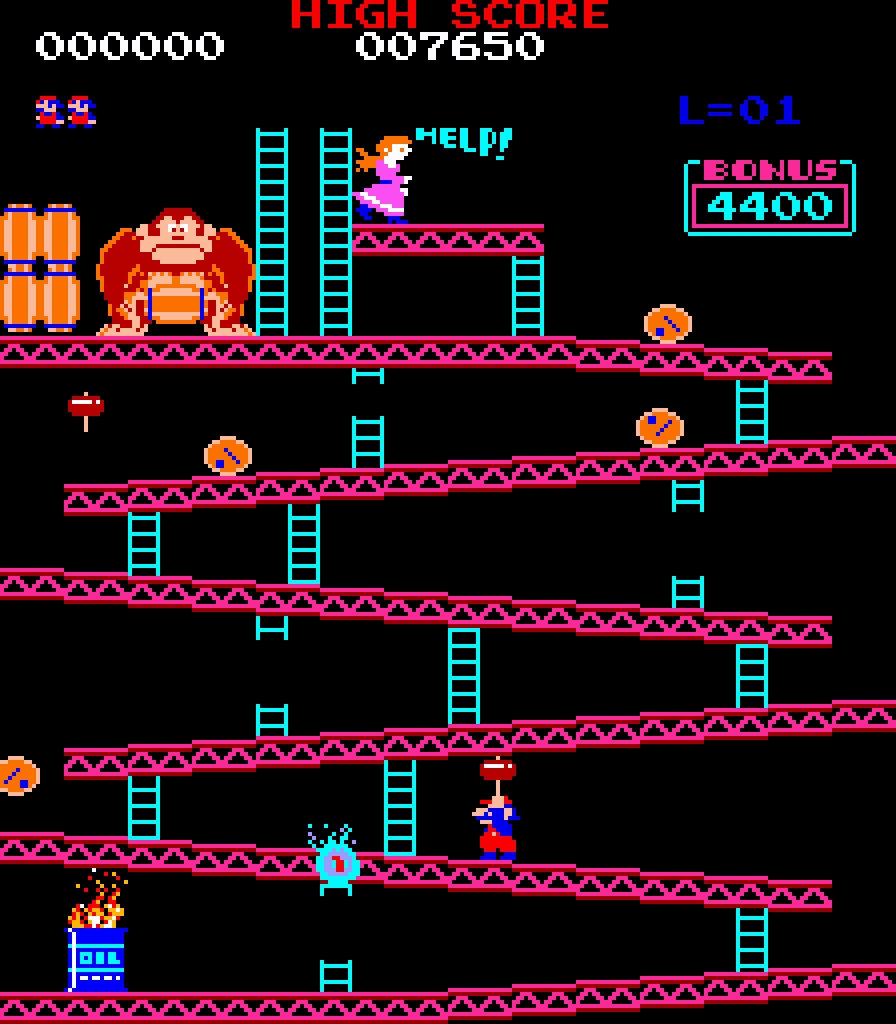 [27/05/2021] Donkey Kong aus dem Jahr 1981 bietet insgesamt vier Levels, bestehend aus je einem Bildschirm. Heute mag das lächerlich klingen, in Anbetracht der damaligen Möglichkeiten war es jedoch ziemlich komplex.