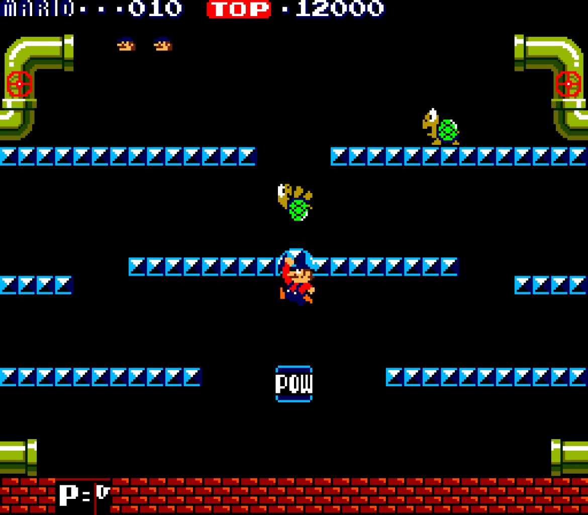 [27/05/2021] In Marios. Bros. von 1982 macht die Nintendo-Ikone Schildkröten und Co. mit einem beherzten Sprung von unten zunächst bewegungsunfähig. Anschließend zieht er sie durch Drüberrennen aus dem Verkehr und kassiert dafür Punkte.