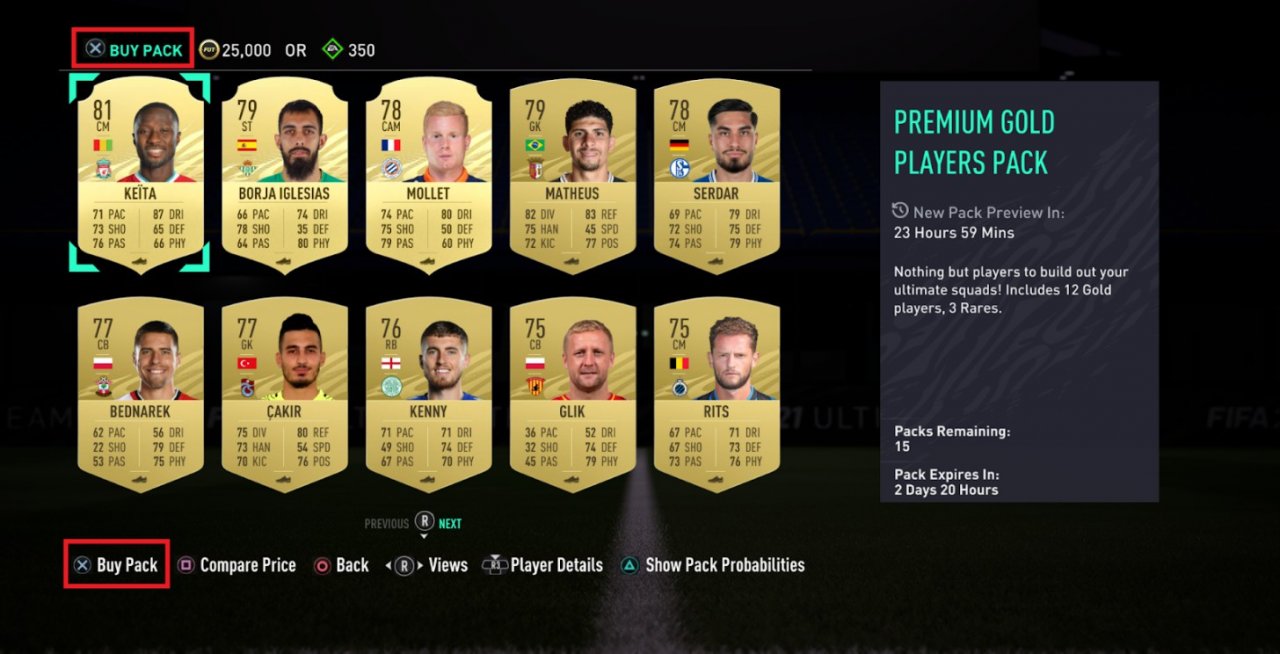 Ein Screenshot aus dem Modus Ultimate Team in FIFA