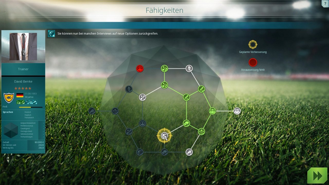[22/06/2021] Auch euer Manager selbst verfügt über eine Art Skilltree, in dem ihr neue Fertigkeiten freischalten könnt.