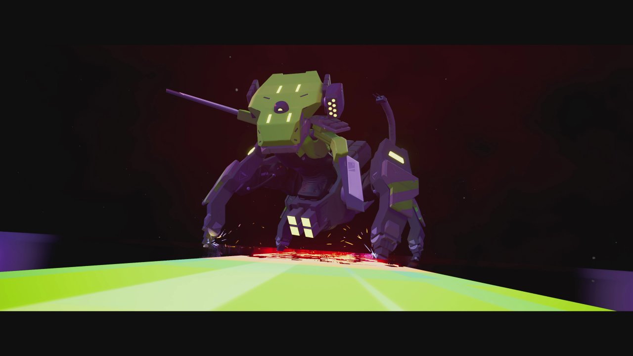 [19/07/2021] Der F.F.C. Mech, einer von zwei Bossen, feuert mit Lasern und Raketen auf uns.&nbsp;