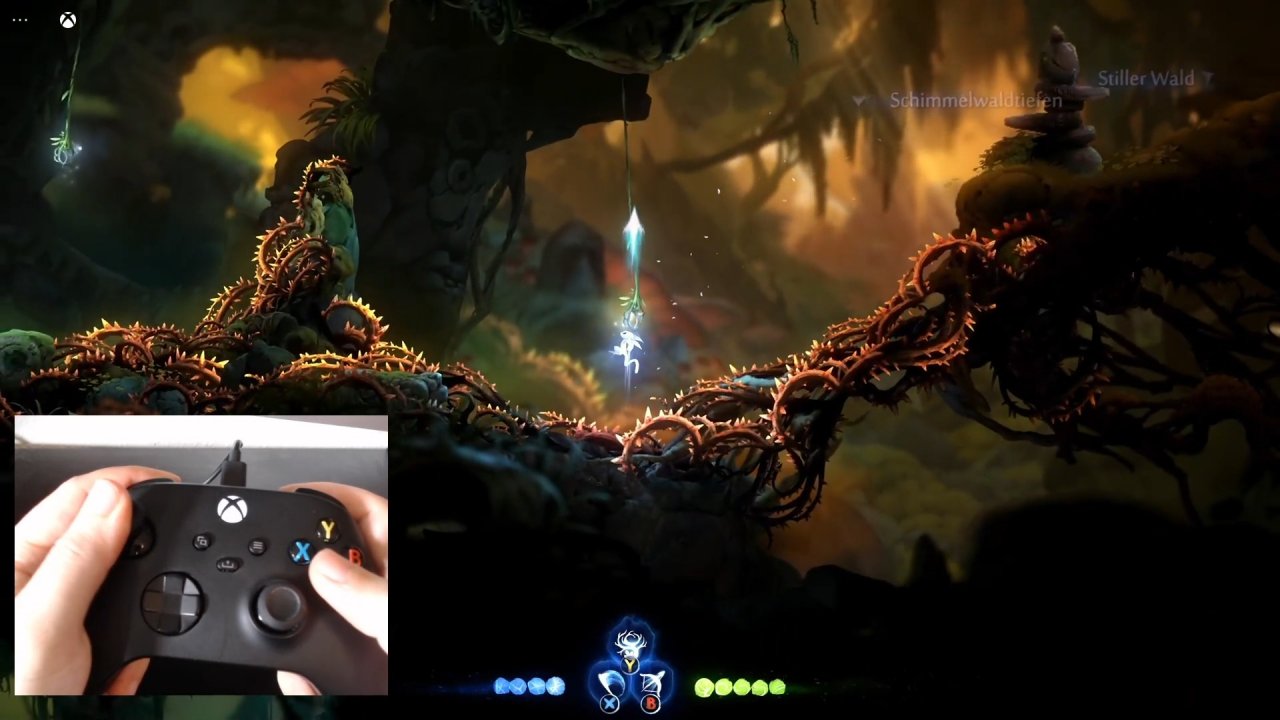 [09/07/2021] Ori überzeugt auf ganzer Linie im Xbox Cloud Gaming. Selbst kleinste Details, wie die leuchtenden Spuren beim Sprung sind gut zu erkennen