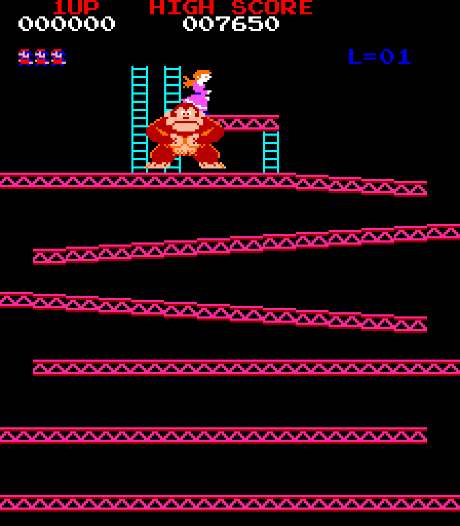 [29/07/2021] Donkey Kong zerstört danach die zuvor sorgsam aufgebauten Träger, sodass diese in schrägen Ebenen nach unten zeigen. Das demonstriert die Kraft des Primaten. Mit ihm ist nicht zu spaßen!