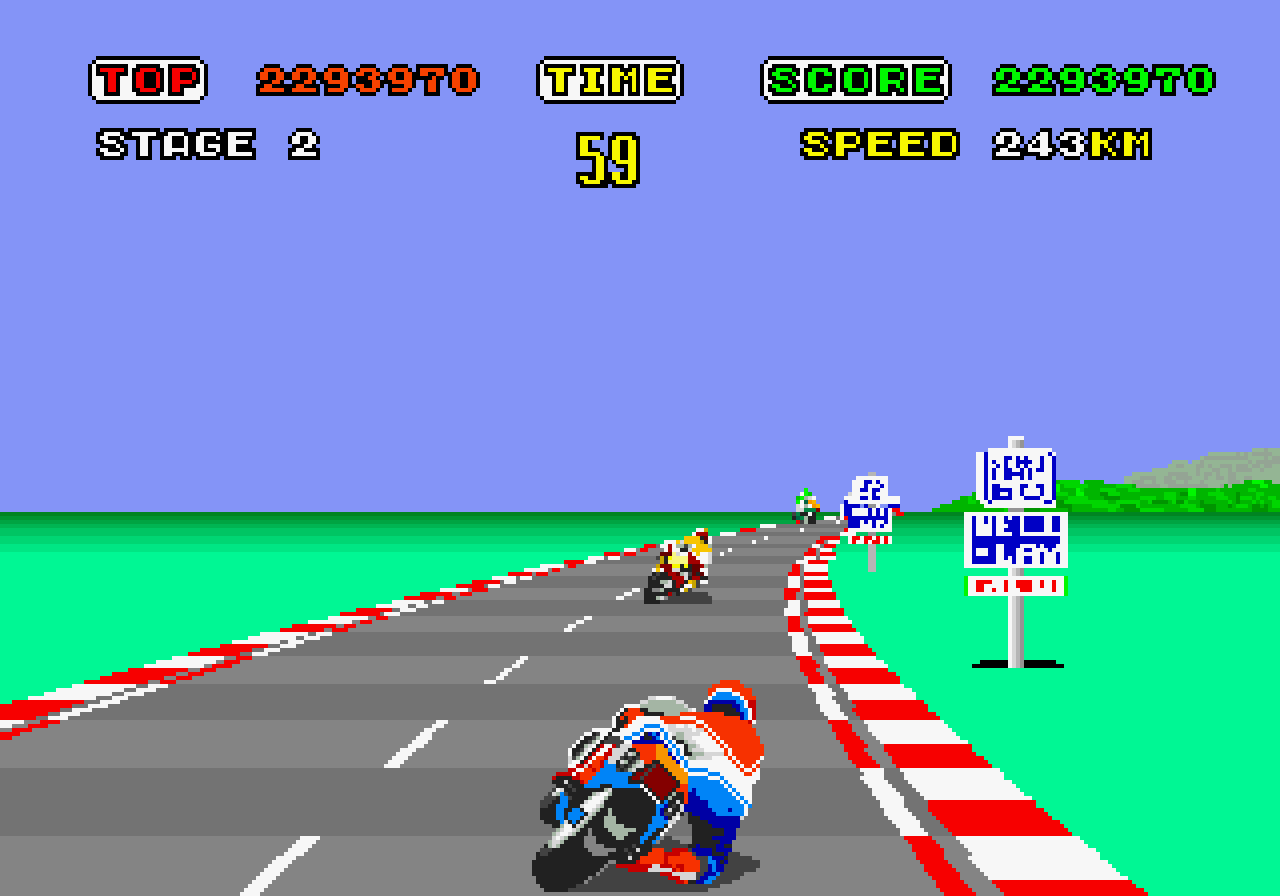 [20/08/2021] Hinsetzen, Münze einwerfen und dann das Bike durch Neigen des Körpers nach links und rechts wuchten: Segas Arcade-Automat Hang-On (1985) ist eines der ersten Spiele mit präziser Bewegungssteuerung.
