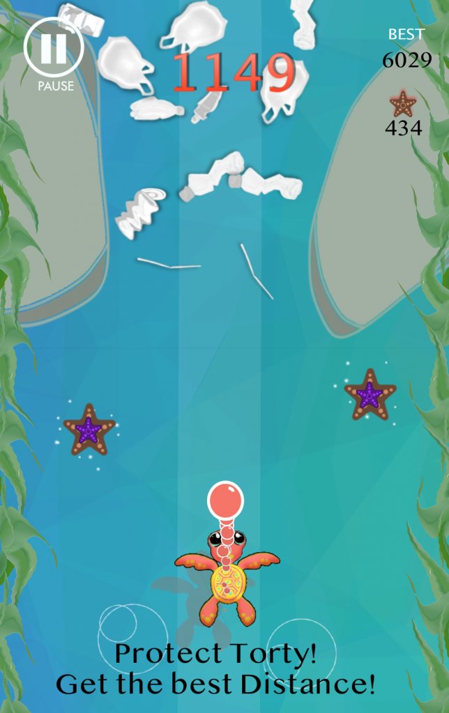 [21/09/2021] Endless-Swimmer: Im Mobile-Game Deep Blue Dump räumt ihr als Schutzgeist des Ozeans Plastiktüten und anderen Müll aus dem Weg, damit eine kleine Meeresschildkröte sich nicht darin verheddert.