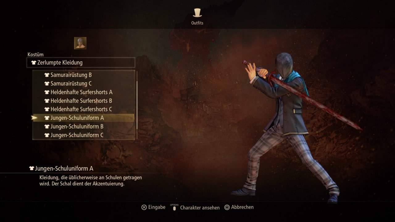 [08/09/2021] Durch verschiedene Skins können wir unser Outfit gänzlich ändern. Leider sind einige der Kostüme nur per DLC freischaltbar, wie dieses Schülerkostüm.