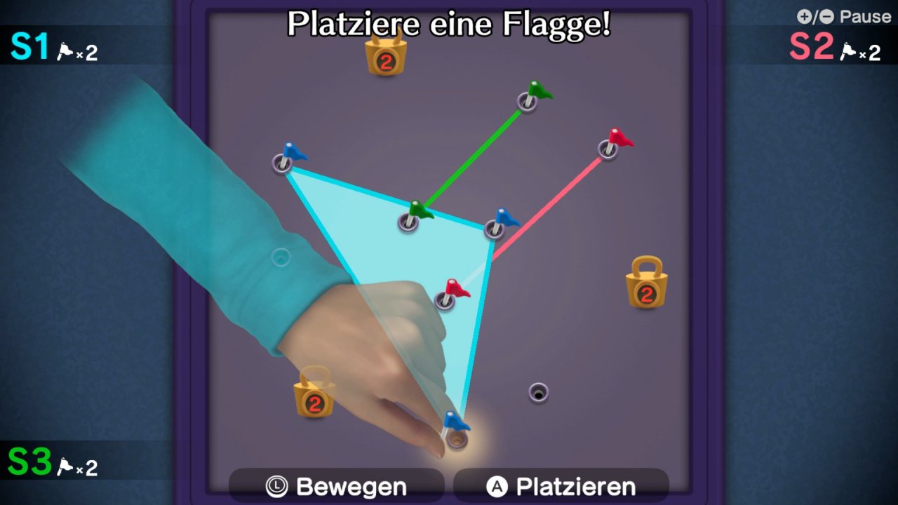 [13/09/2021] In Triritorium setzen Gewinner eines Mikro-Games eine Flagge und beanspruchen so in Dreiecken Bereiche des Feldes für sich. Diese Disziplin erweitert das ansonsten immer gleiche Absolvieren von Minispielen hintereinander um ein leicht taktisches Element.