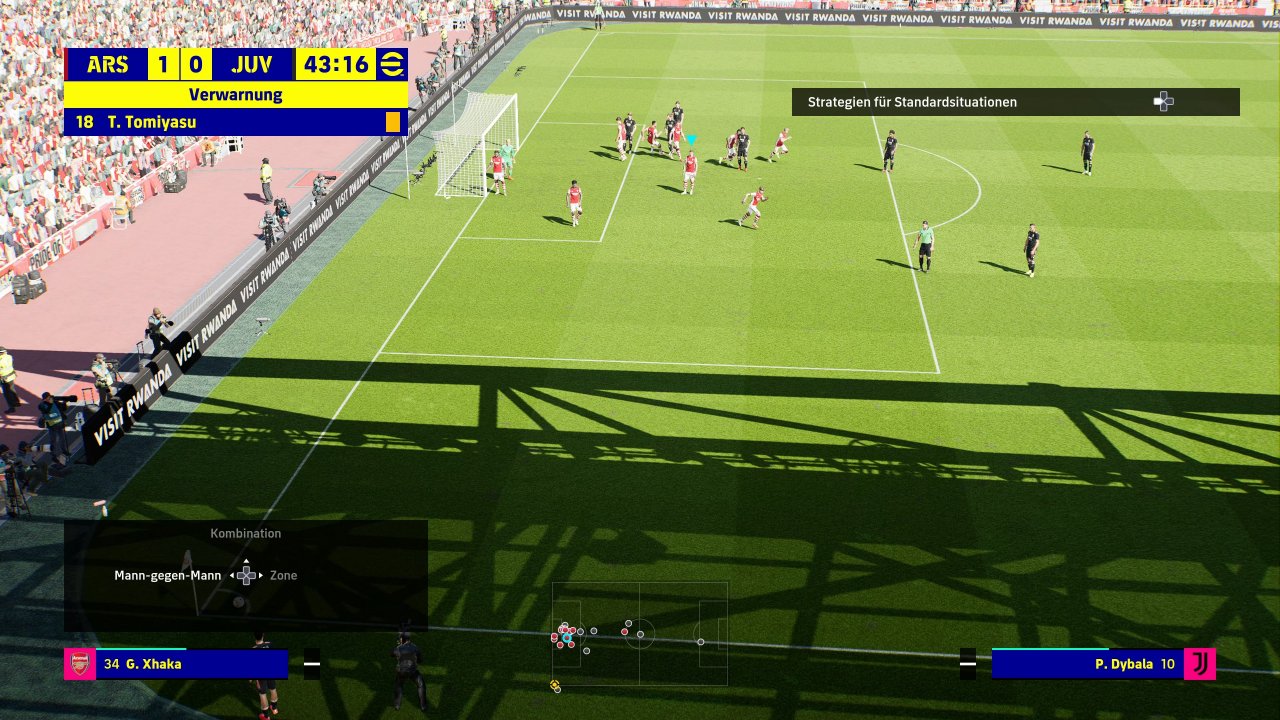 [04/10/2021] In eFootball 2022 lassen sich vor dem Spielbeginn nur vorgefertigte Taktiken einstellen. Zumindest bei gegnerischen Standardsituationen dürfen wir aber festlegen, ob unsere Elf eher mit Raum- oder Manndeckung verteidigt.