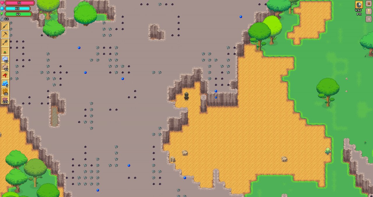 Sandboden und ein Felsengebiet, das für Ressourcen abgebaut werden kann