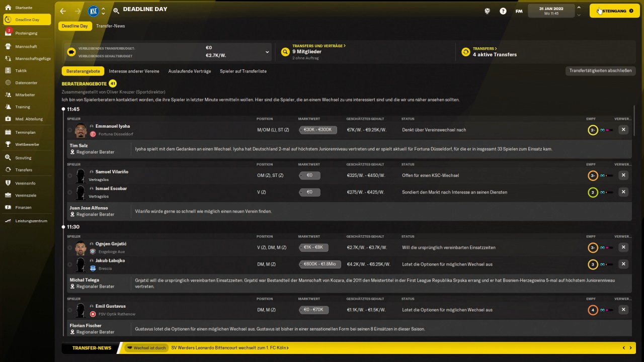 [11/11/2021] Bock auf einen Last-Minute-Transfer? Am Deadline Day versuchen Spieleberater, euch eine Verpflichtung ihrer Klienten schmackhaft zu machen.