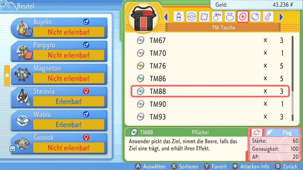[16/11/2021] Wie in den Originalen auch sind die TMs nicht unendlich verwendbar, sondern auf ein oder wenige Male begrenzt. Angesichts der vielen Modernisierungen ein unverständlicher und nerviger Rückschritt.