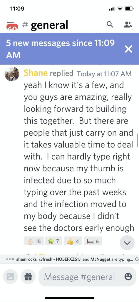 [12/11/2021] Shanes Äußerungen wie „Ich kann nicht antworten, weil ich vom vielen Tippen eine Infektion im Finger bekommen habe“ muten recht seltsam an.