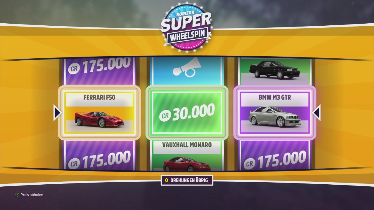 [11/11/2021] Glücksspiel in Mexiko: Die Forza-typischen Wheelspins gibt es natürlich auch wieder - mit einem erfreulichen Update! Statt bei jedem zweiten Wheelspin mit Emotes und Kleidung belohnt zu werden, liegt der Fokus nun mehr auf neuen Fahrzeugen und Geld.
