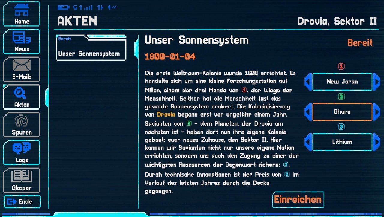 [24/01/2022] Die Informationen, die man im Verlaufe des Spiels bekommt, müssen in die verschiedenen Akten eingetragen werden.&nbsp;