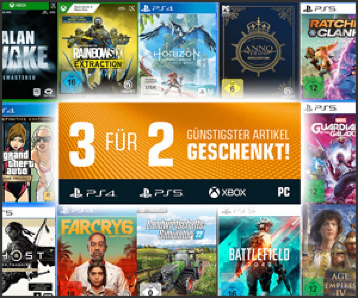 [23/02/2022] Bei der 3 für 2-Aktion bestellt man drei Spiele und muss nur zwei bezahlen - das günstigste erhält man gratis!