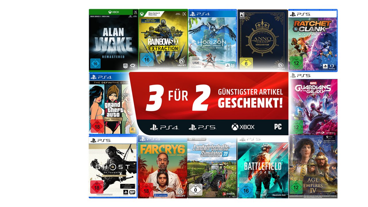 [25/02/2022] 3 für 2: Drei Spiele kaufen, nur zwei bezahlen, eines geschenkt bekommen - bei Media Markt und Amazon.