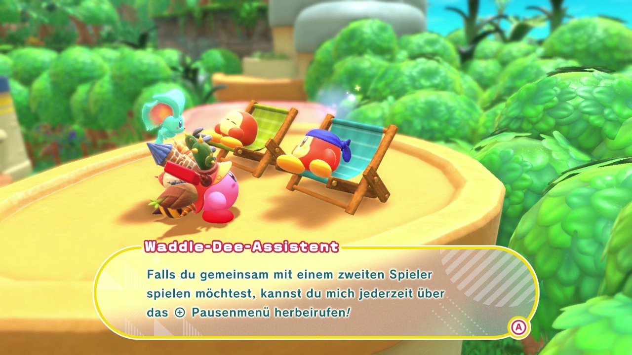 [22/03/2022] Habt ihr jemanden, der Lust hat, mit euch ins Abenteuer zu springen, wird Kirby von einem besonderen Waddle Dee mit einem Bandana begleitet. Seid ihr eher ein Einzelgänger, nutzt der Waddle-Dee-Assistent allerdings seine Freizeit, um sich auf einem Dach in der Waddle-Dee-Stadt zu sonnen.