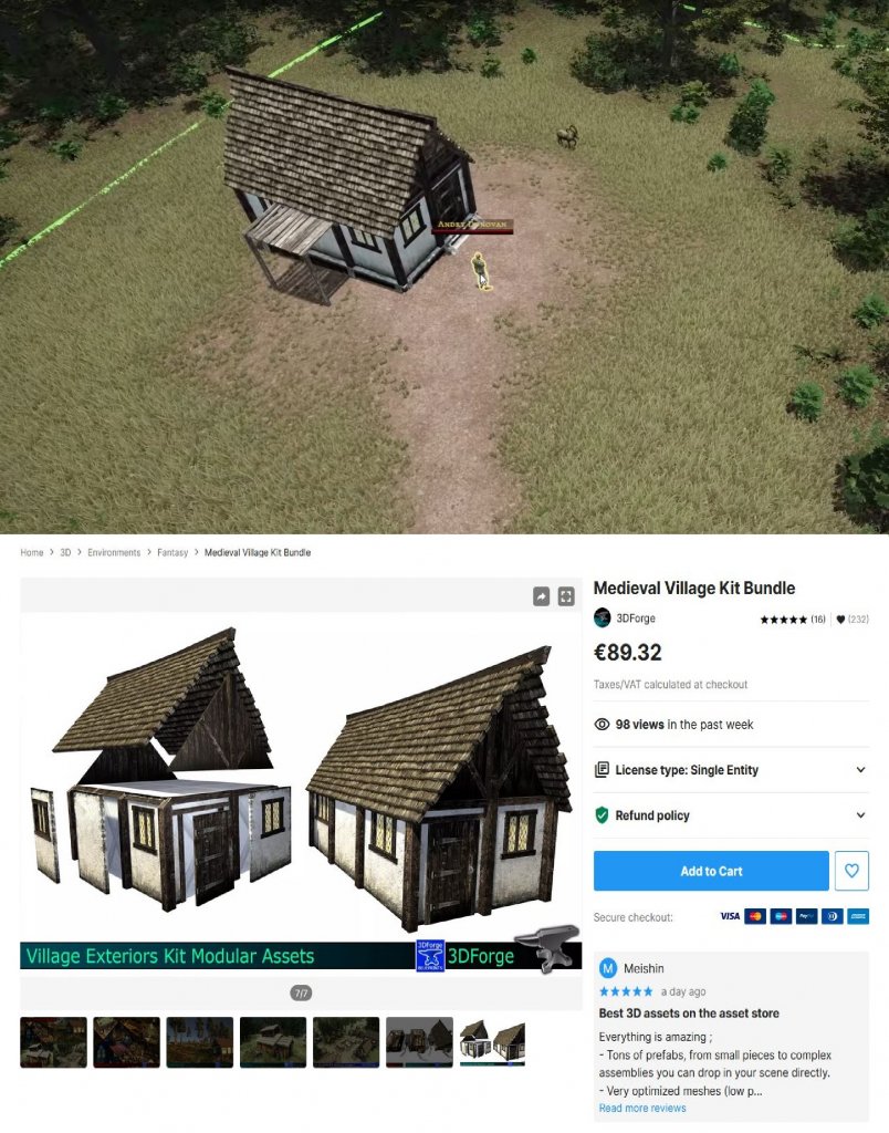 [11/03/2022] Oben seht ihr Kingdoms of Elyria, unten seht ihr das „Medieval Village Kit Bundle“ aus dem Unity-Store. Fällt euch etwas auf? Wo sind die versprochenen Assets aus Chronicles of Elyria und warum wird mit einem Mal die Unity Engine anstatt UE4 verwendet. &nbsp;