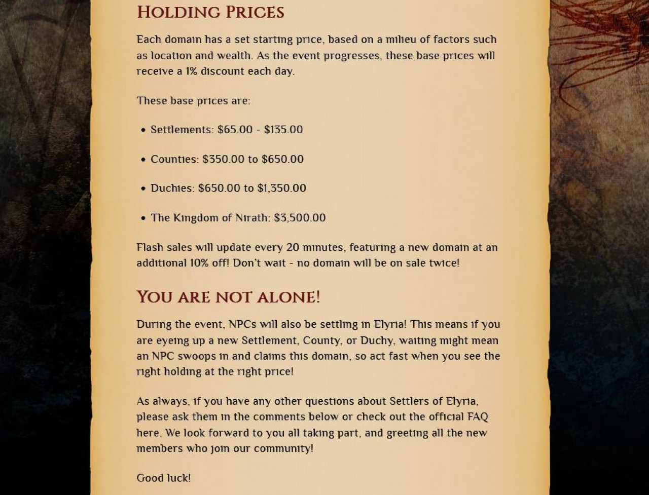 [11/03/2022] Jetzt aber schnell kaufen: Beim „Settlers of Elyria“-Event kauften NPCs langsamen Spielern ihr Traumland vor der Nase weg. So sehen FOMO-Verkaufsstrategien aus, wenn sie mit dem Vorschlaghammer präsentiert werden. &nbsp;