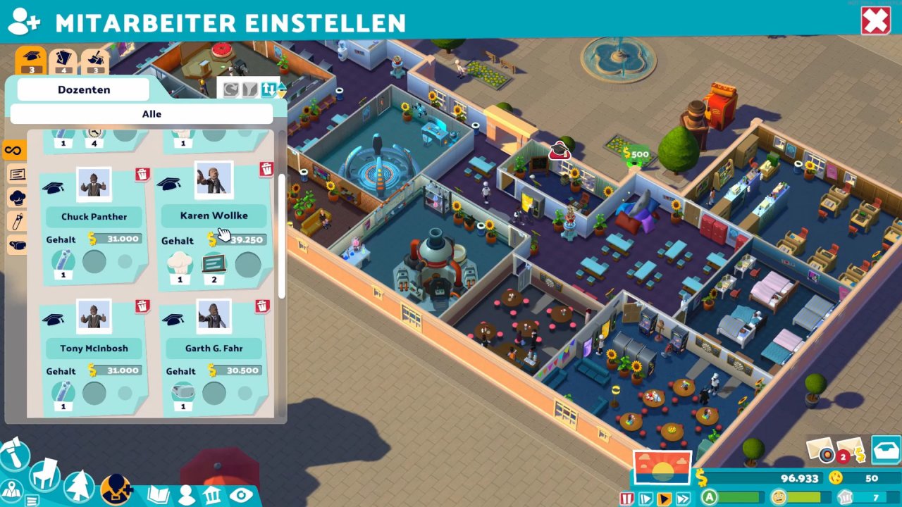 [06/04/2022] Wie in Two Point Hospital gibt es wieder Hausmeister und Assistenten. Ärzte und Pfleger brauchen wir zwar nicht mehr, aber dafür eine Menge Professoren.