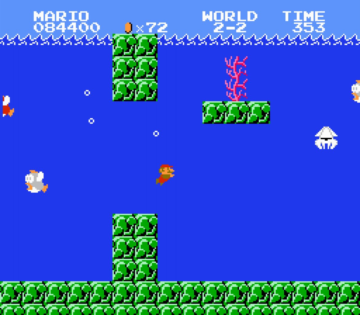 [31/05/2022] Auch im Wasser fühlt sich der Held von Super Mario Bros. bereits pudelwohl. Was verworfen wurde, sind Flugabschnitte auf dem Rücken einer Rakete beziehungsweise einer Wolke.