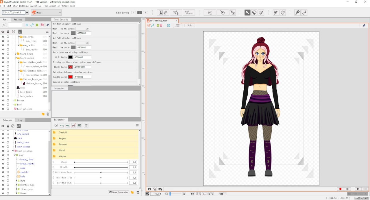 [24/05/2022] Das Interface von “Live2D Cubism” mit einem Beispielmodell &nbsp;