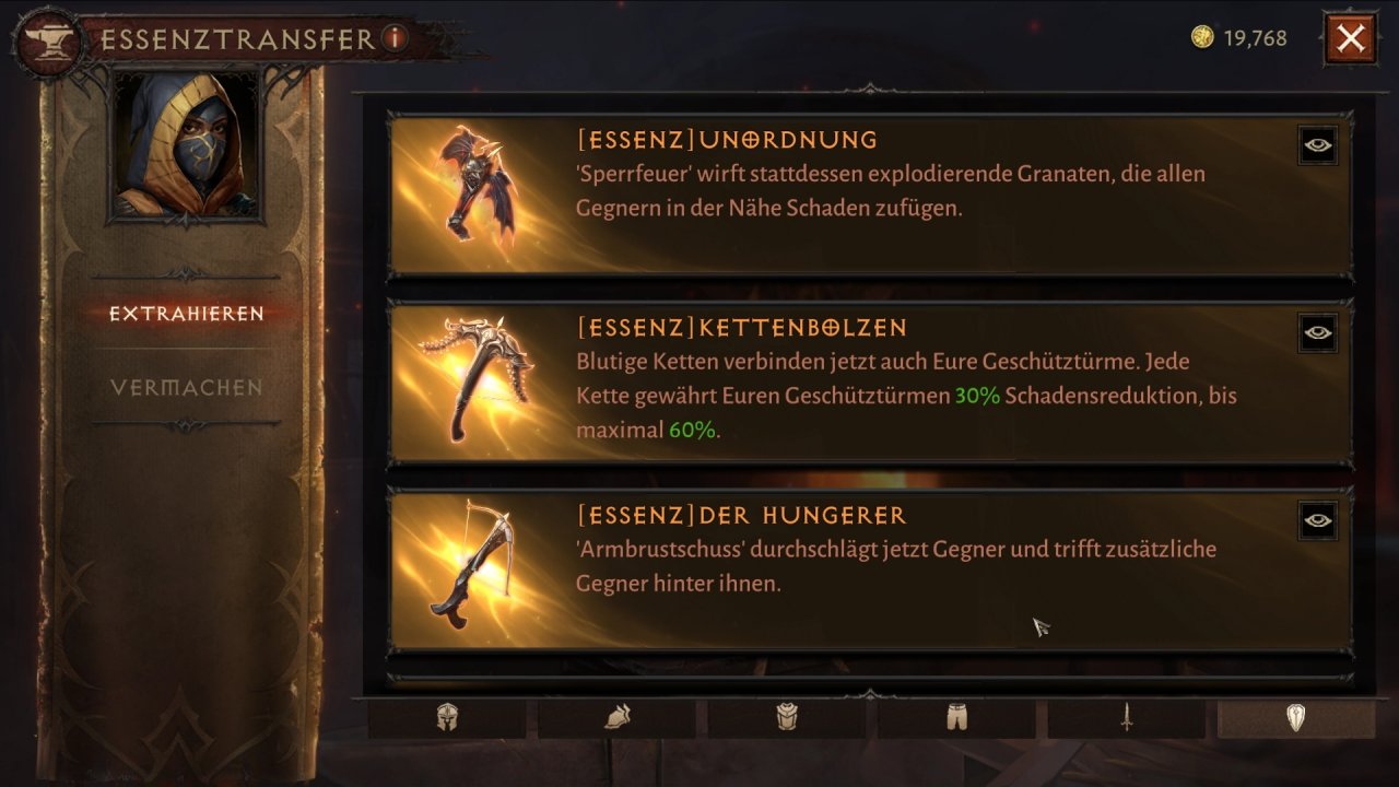 [15/06/2022] Die Talent-Modifikatoren, hier Essenz genannt, könnt ihr problemlos speichern und auf andere legendäre Items übertragen.
