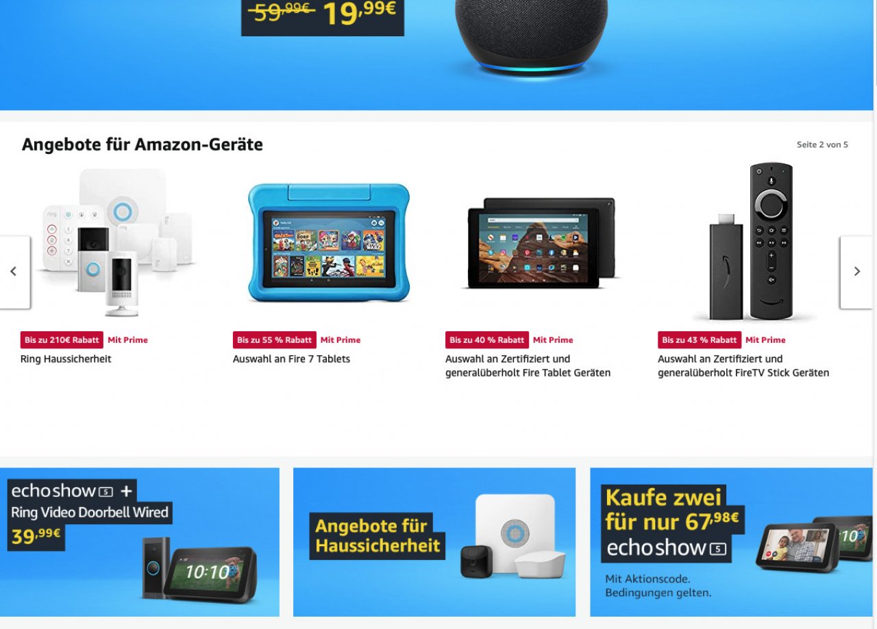 [08/07/2022] Amazon Geräte für Alexa und Prime Video wie Echo Show, Echo Dot, Fire TV Stick, Blink oder Ring gibt es bei den frühen Prime Day-Angeboten zu stark rabattierten Preisen zu kaufen.
