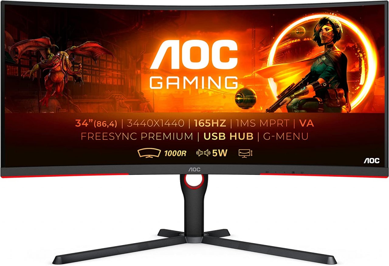 [29/08/2022] Beim AOC Curved Gaming Monitor mit 34 Zoll, WQHD und 165 Hz lassen sich bei der Amazon Gaming Week fast 200 Euro sparen.