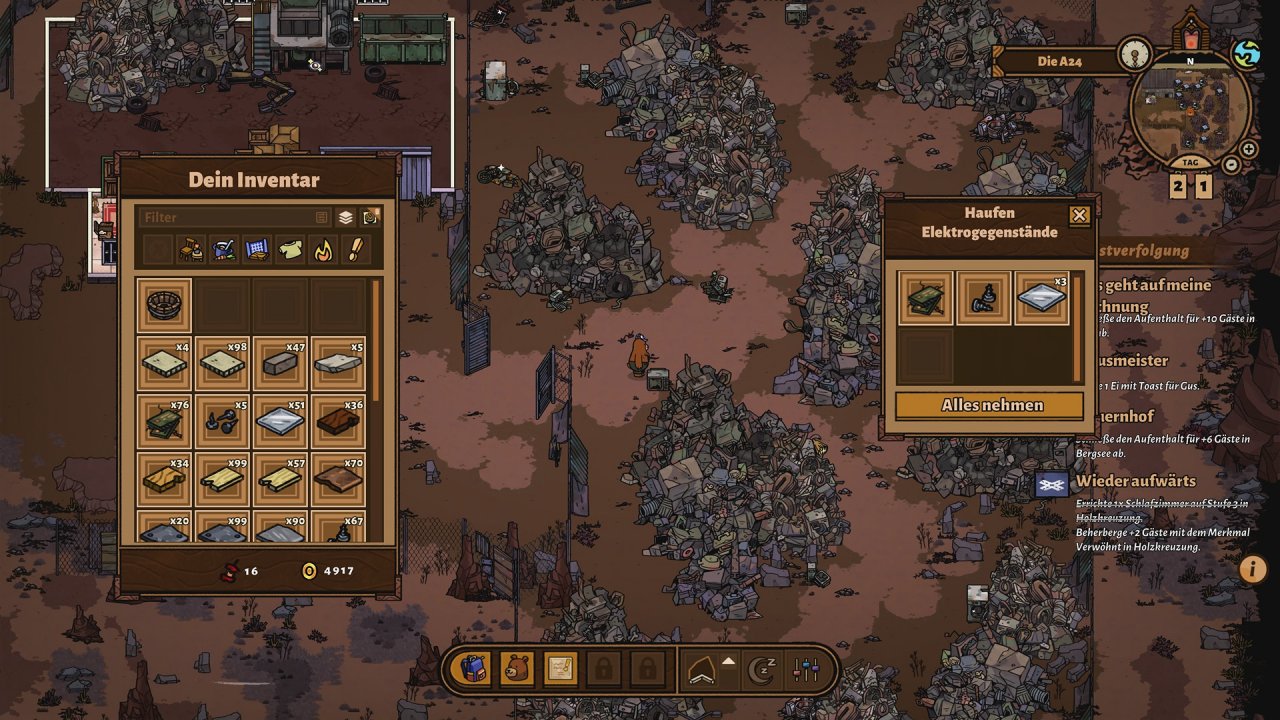 [09/08/2022] Die meisten Materialien finden wir auf dem Schrottplatz, wo jede Nacht neuer Müll spawnt.
