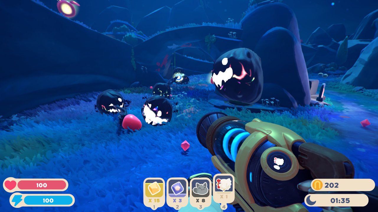 [29/09/2022] Bei Nacht müsst ihr aufpassen, dass euch die fiesen Teer-Slimes nicht zu fressen kriegen.