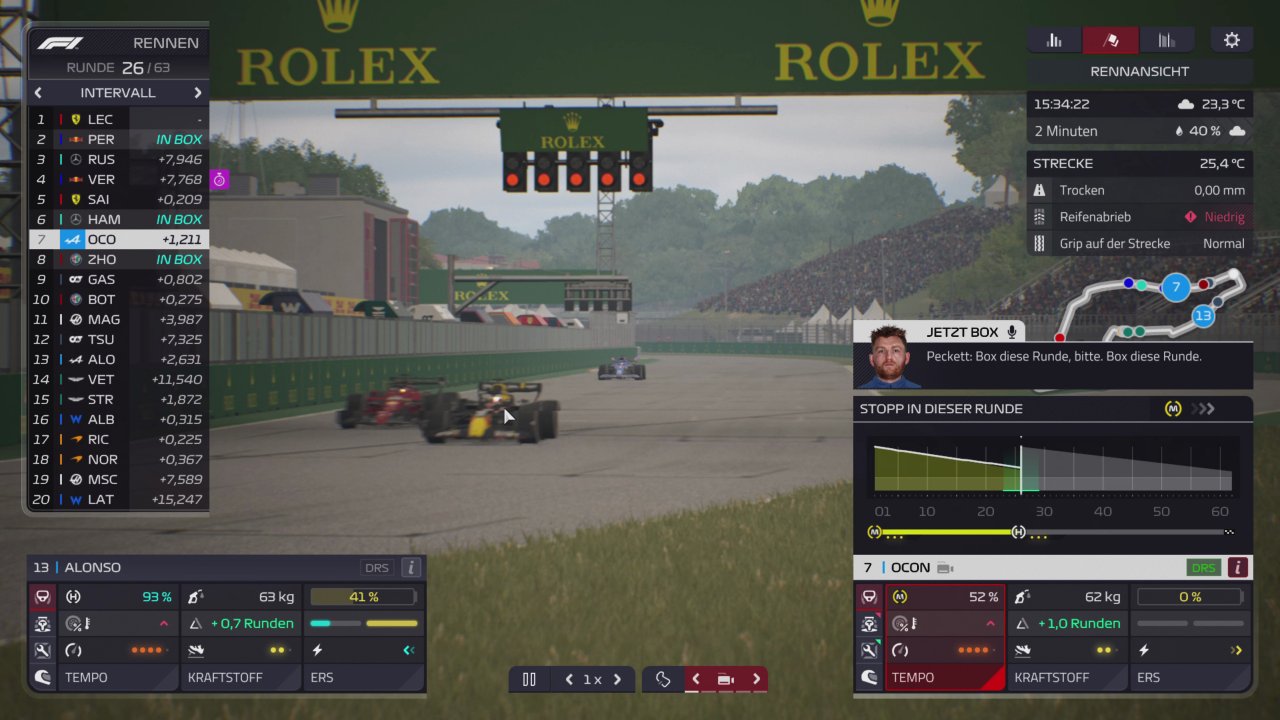 [29/09/2022] Während des Rennens solltet ihr ein Auge auf den Reifenverschleiß haben, auch wenn im F1 Manager 2022 Fahrer selbst mit den ältesten Gummilappen noch okay fahren.