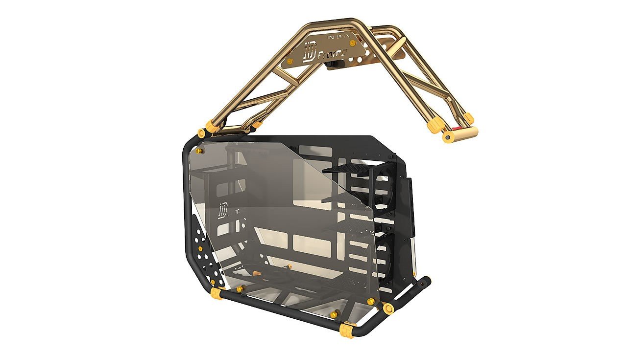 [21/10/2022] Die klappbare Rahmenkonstruktion des ungewöhnlich designten InWin D Frame soll an den Motorbereich eines Motorradchassis erinnern.&nbsp;