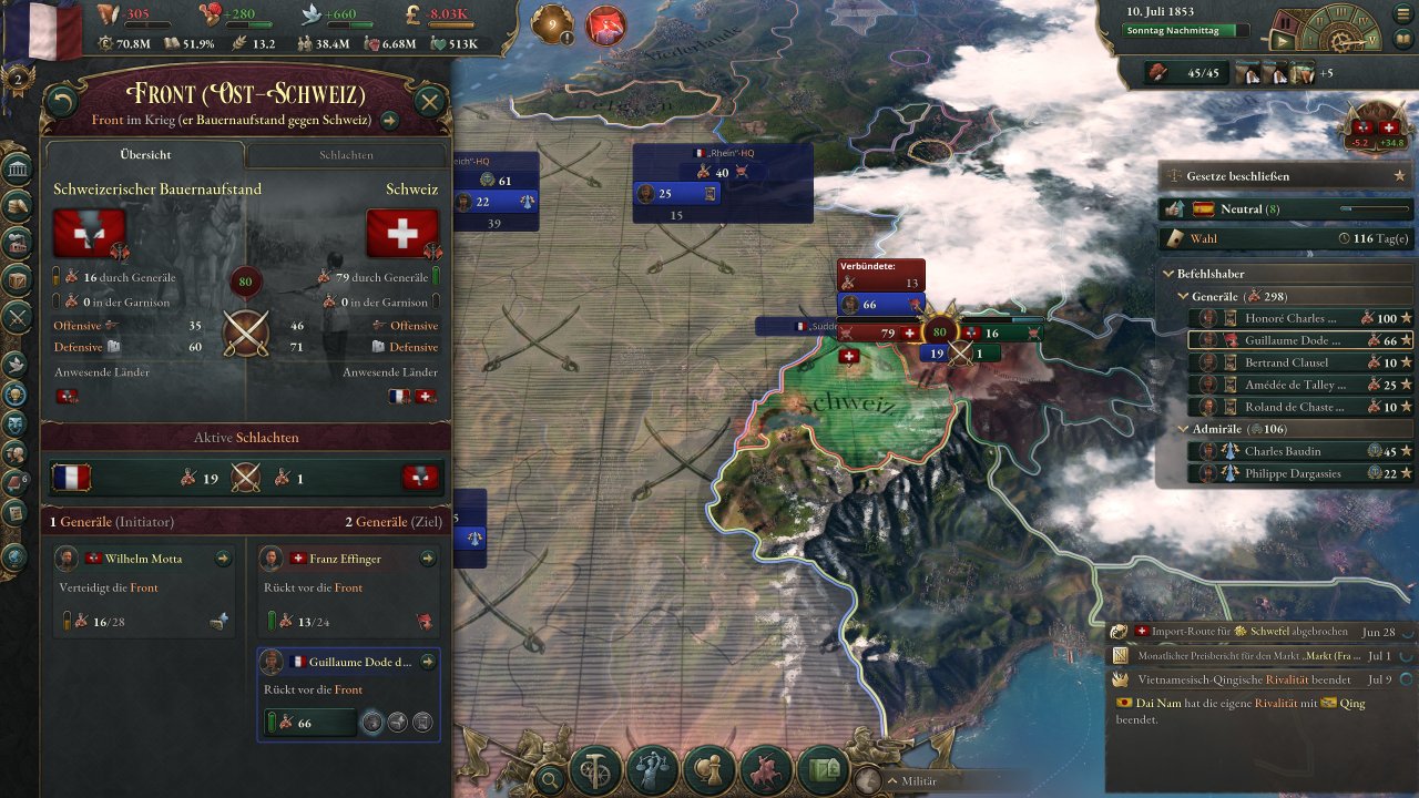 [24/10/2022] Im Nachbarland Schweiz tobt ein Bauernaufstand. Zum Start von Konflikten könnt ihr euch entscheiden, auf welcher Seite ihr eingreift oder ob ihr neutral bleibt.