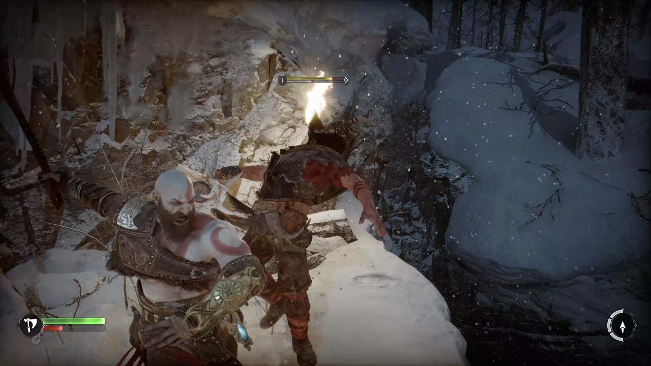 [03/11/2022] Der Anfang des Spiels ist noch recht gediegen: Mit Kratos uns seiner Leviathanaxt vermöbeln wir böse Typen im verschneiten Midgard.
