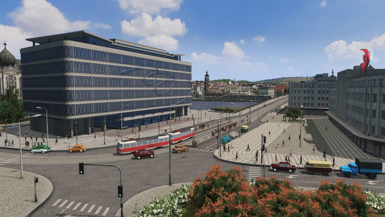Kreuzung mit Straßenbahn in Cities: Skylines 1