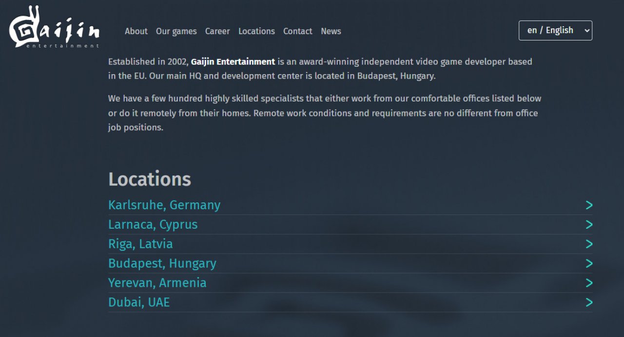 [01/03/2023] Gaijin Entertainment hat sich offenbar schon 2015 aus Russland verabschiedet.