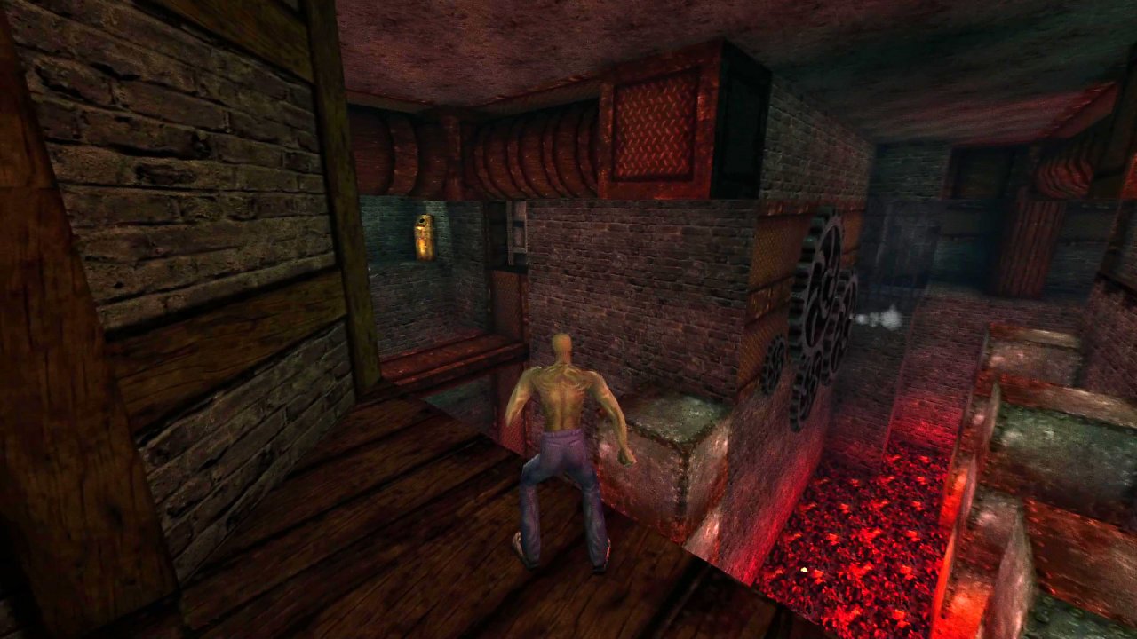 Der Shadow Man läuft durch ein düsteres Bonus-Level.