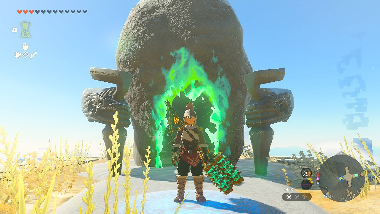 Link steht in The Legend of Zelda: Tears of the Kingdom vor einem Schrein