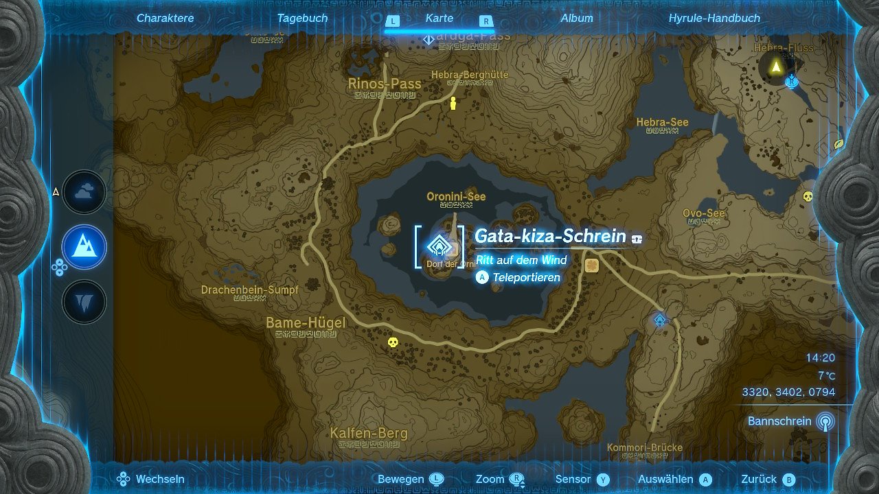 Kartenausschnitt Komplettlösung Schreine The Legend of Zelda: Tears of the Kingdom