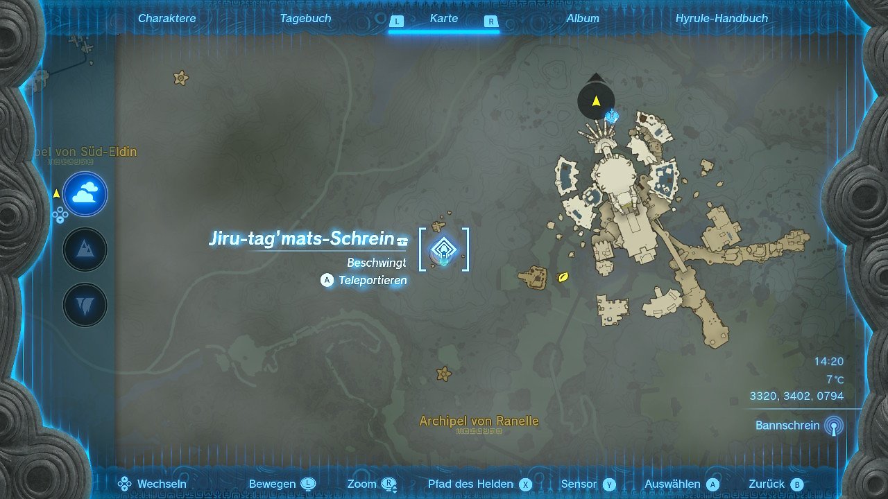 Kartenausschnitt Komplettlösung Schreine The Legend of Zelda: Tears of the Kingdom