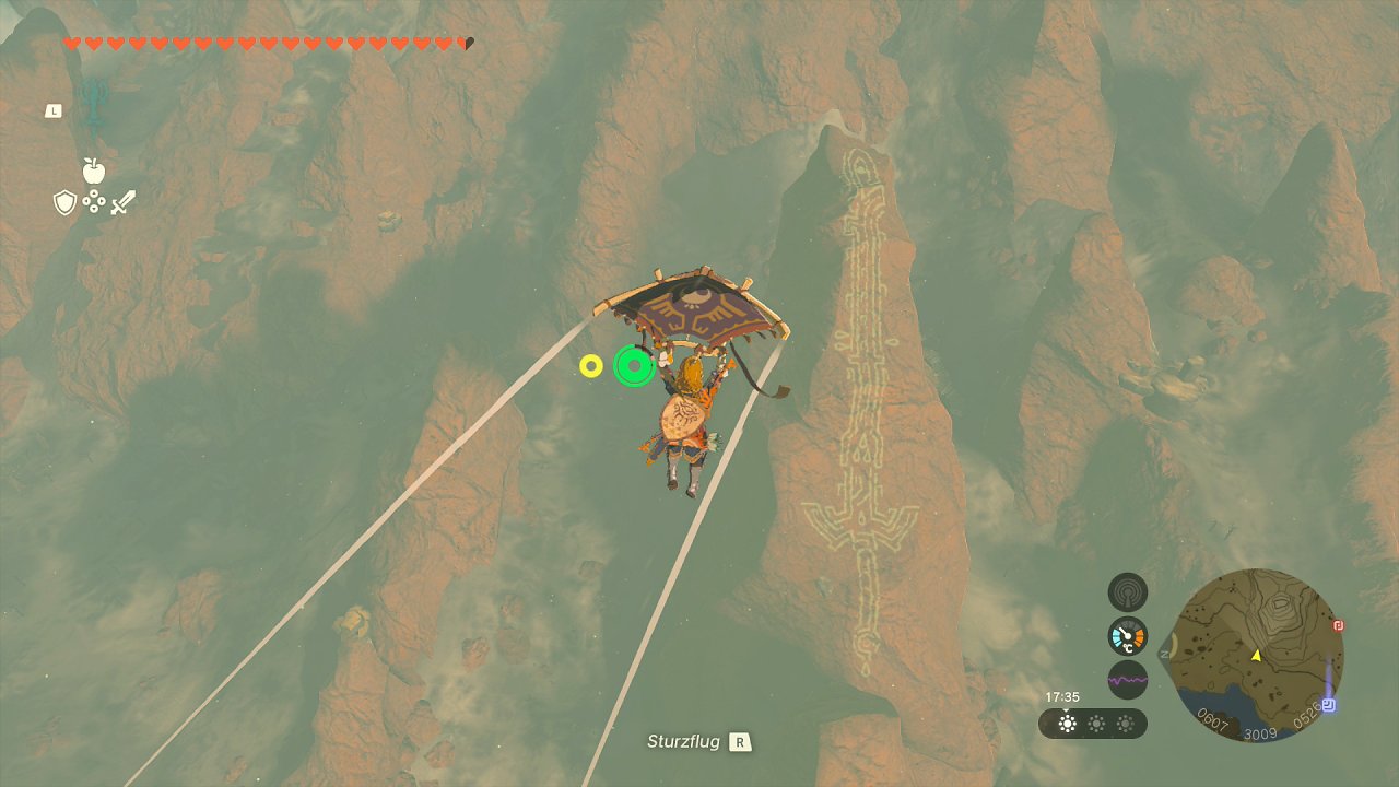 Link fliegt mit dem Gleiter zu einer Geoglyphe.