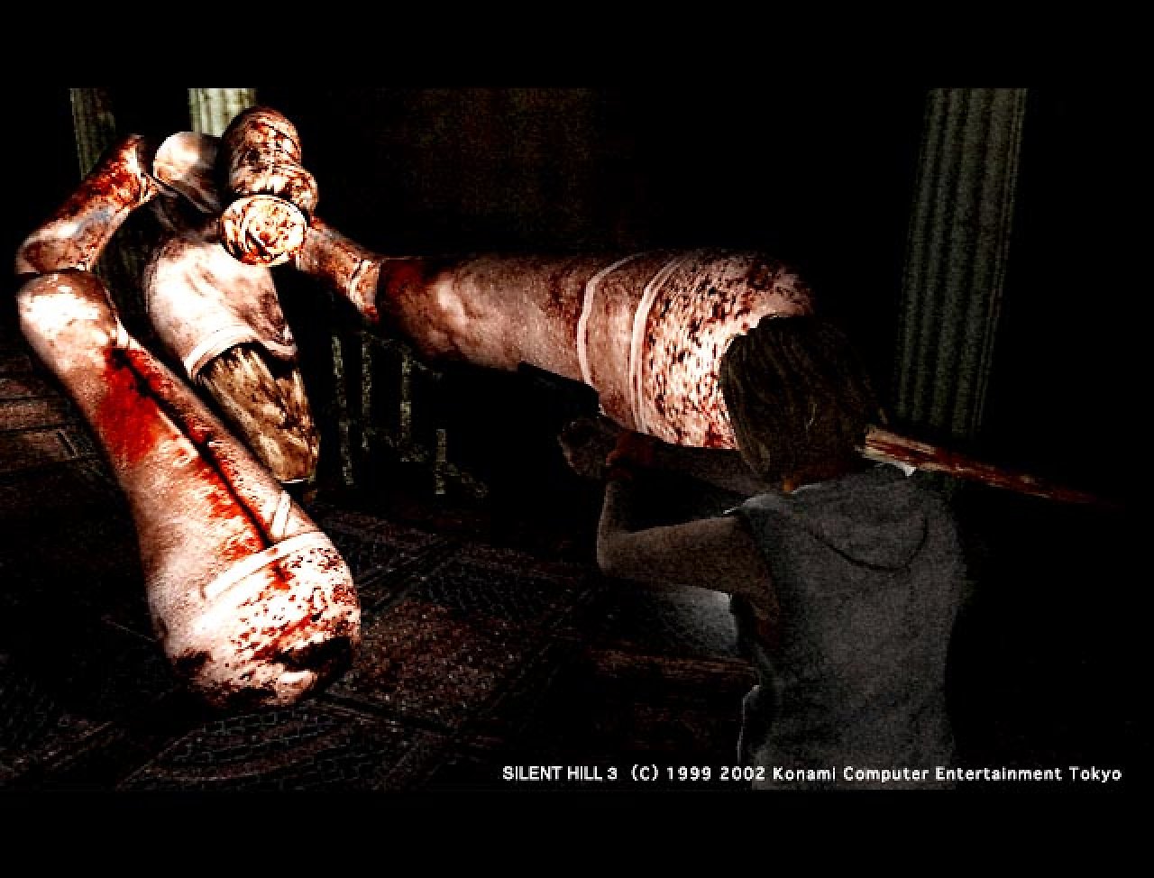Heather Mason aus Silent Hill 3 bekämpft eine bizarre blutige Kreatur.
