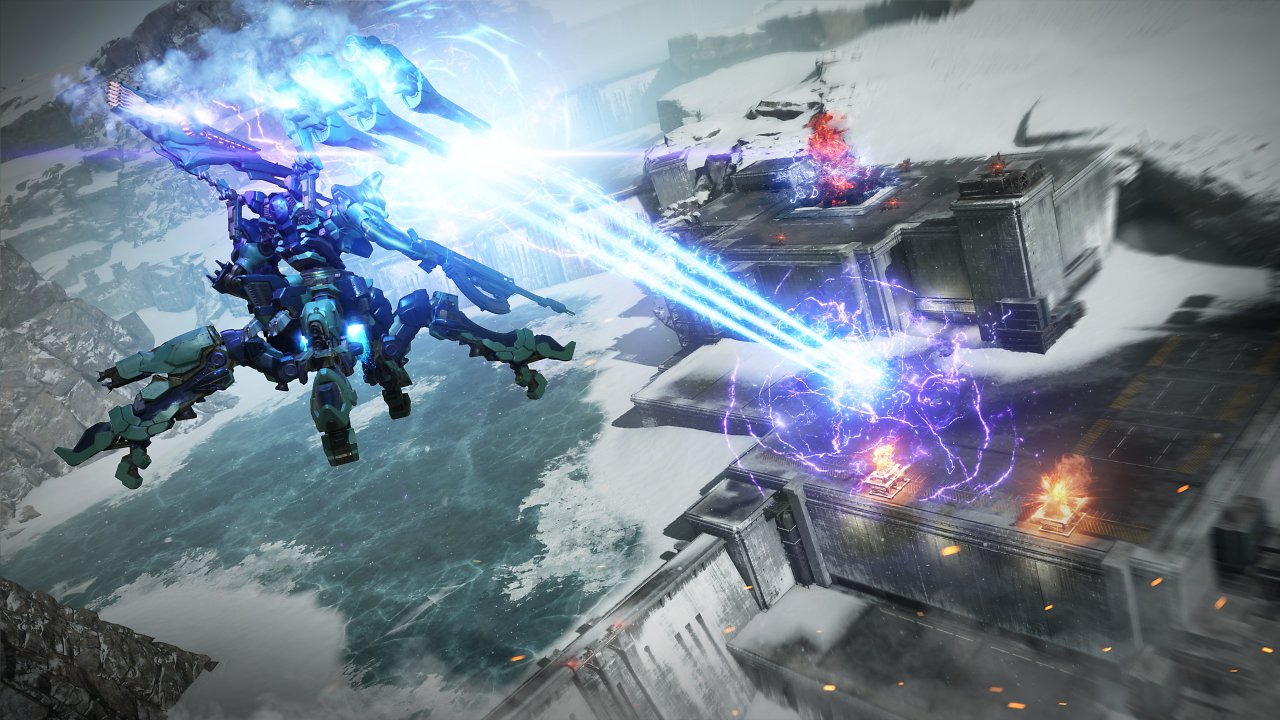Ein Armored Core feuert einen Laser ab.