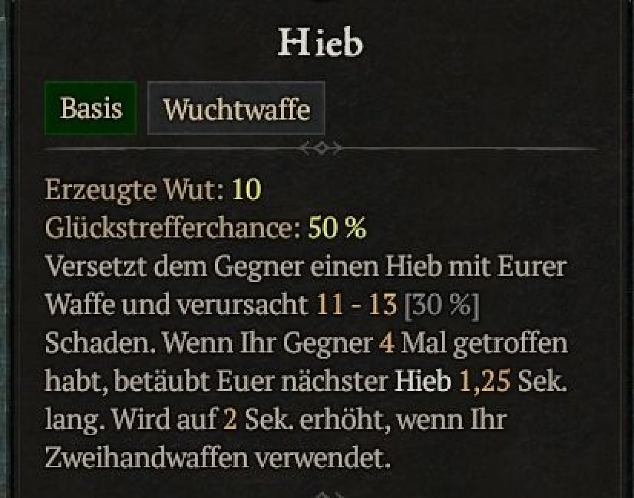 Erst mit erweiterten Tooltipps seht ihr bei euren Fähigkeiten auch die grundlegende Glückstrefferchance.